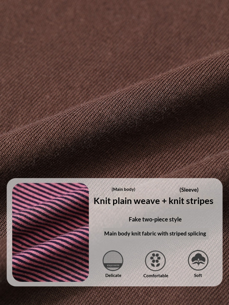 Berry Heart Berry Lung False Two-Piece Retro Strawberry Print Long Sleeve T-Shirt Women's Design Sense Top