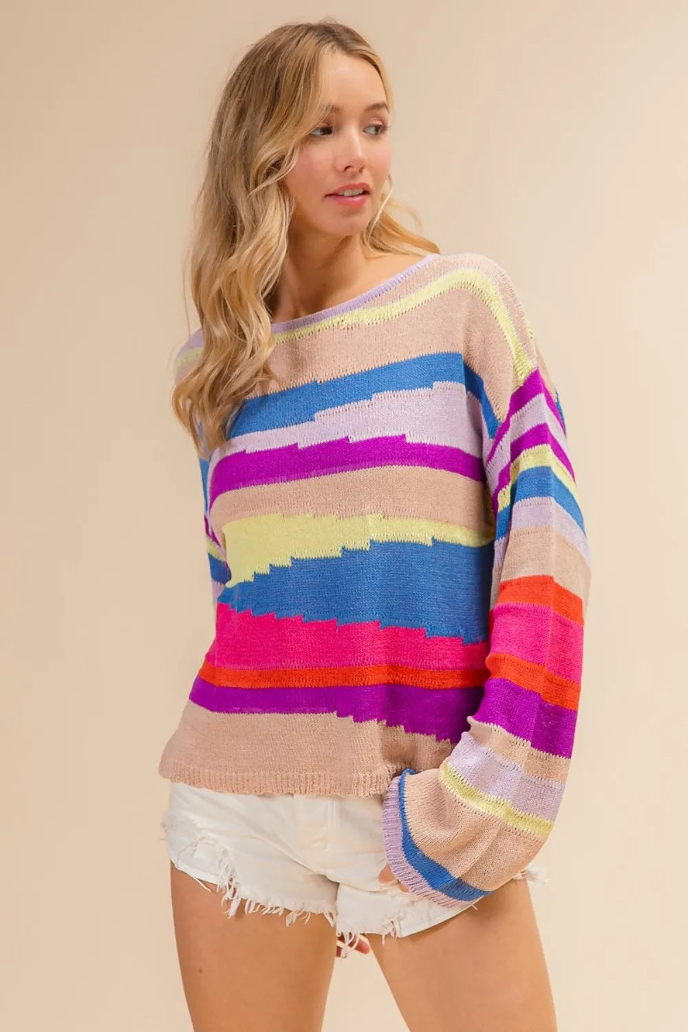 Multi-Color Geometric Stripe Knit Sweater