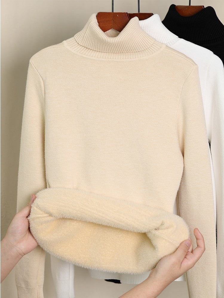 Fleece-Lined Thick Turtleneck Sweater for Women