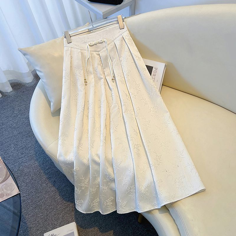 Plus-size New Chinese-style Black Midi Skirt