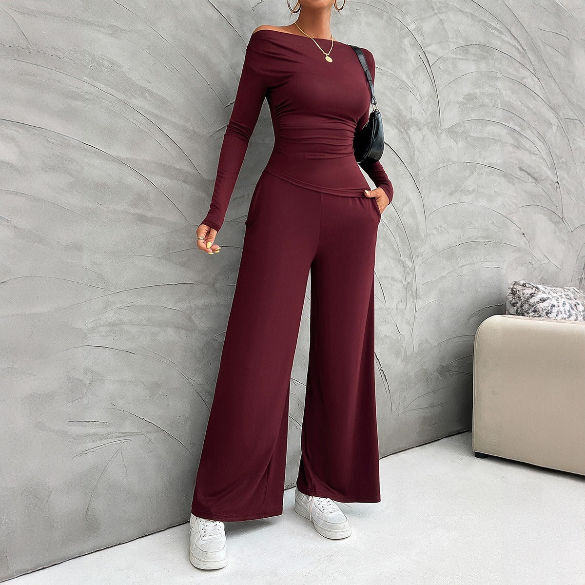 Women's Fashionable Fitted Long Sleeve Top and Pants Suit