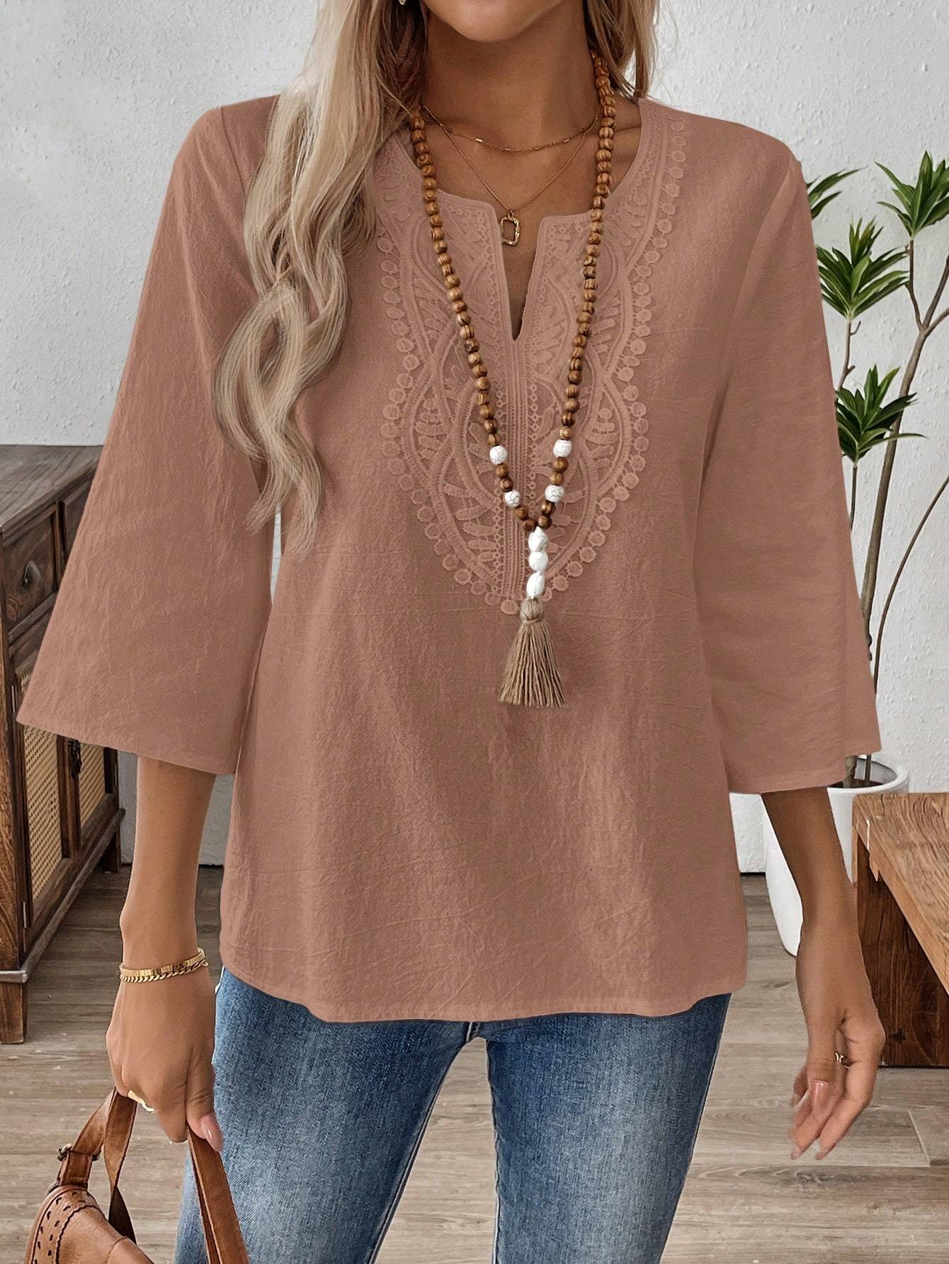 Women's Solid Color V-Neck Long Sleeve Simple Casual Blouse