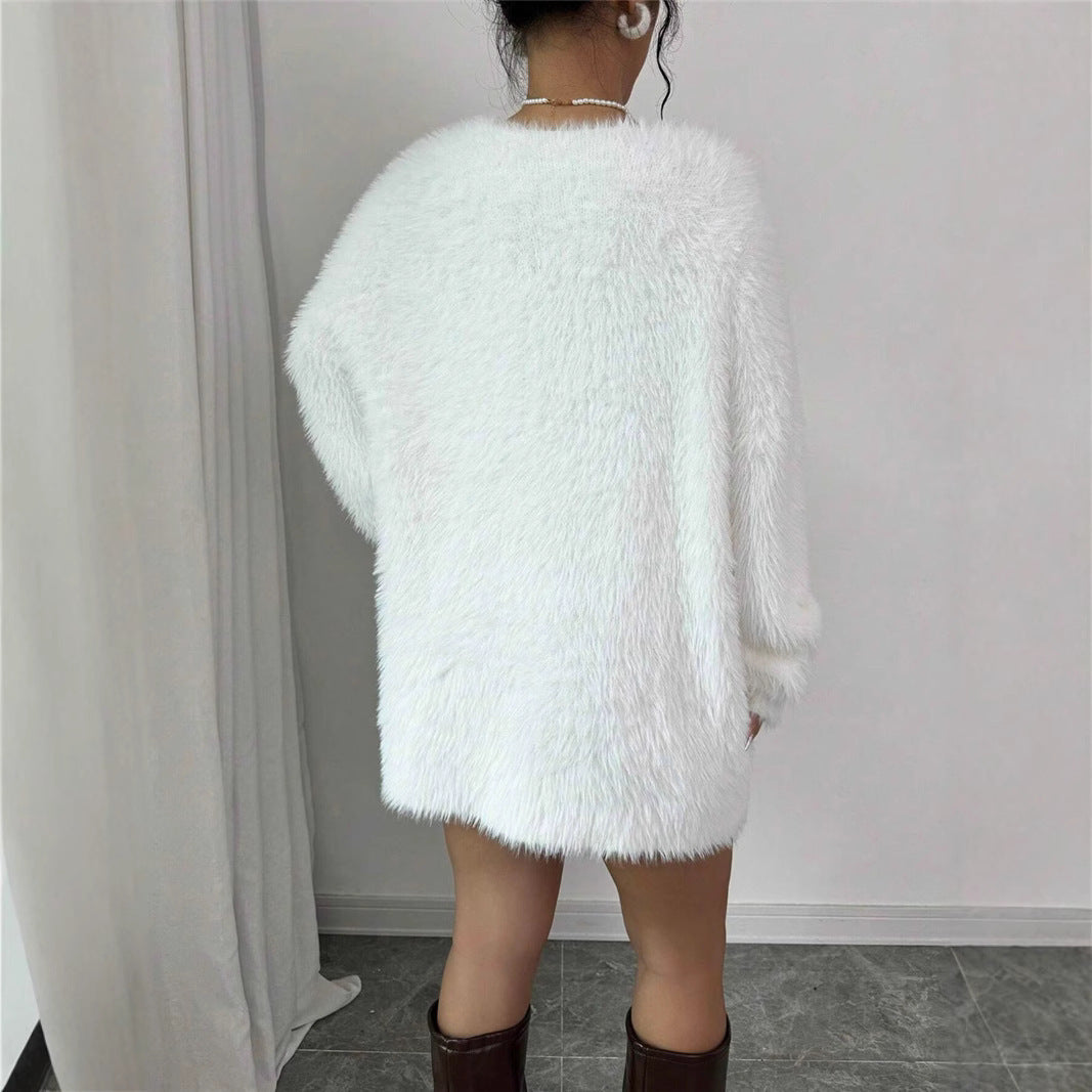 V-Neck Solid Color Knitted Sweater for Women