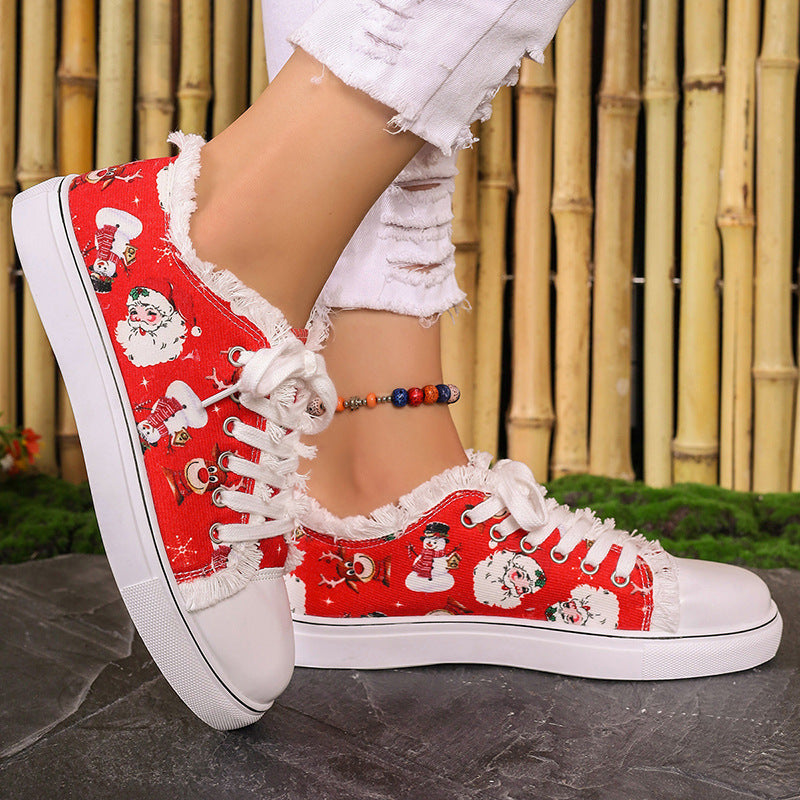 Santa Claus Red Print Casual Canvas Shoes