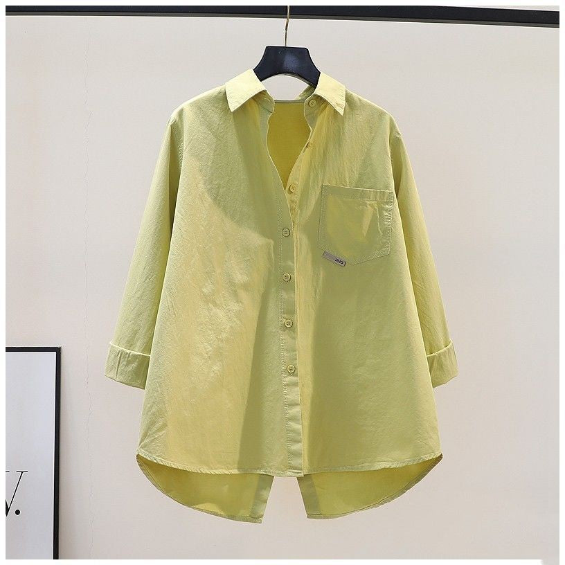 Women's Solid Color Loose-Fit Mid-Length Shirt