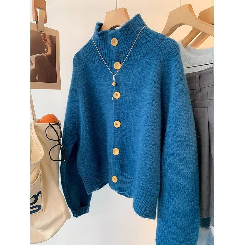 High Collar Soft Glutinous Cropped Sweater Coat - Cozy and Stylish Women's Outerwear