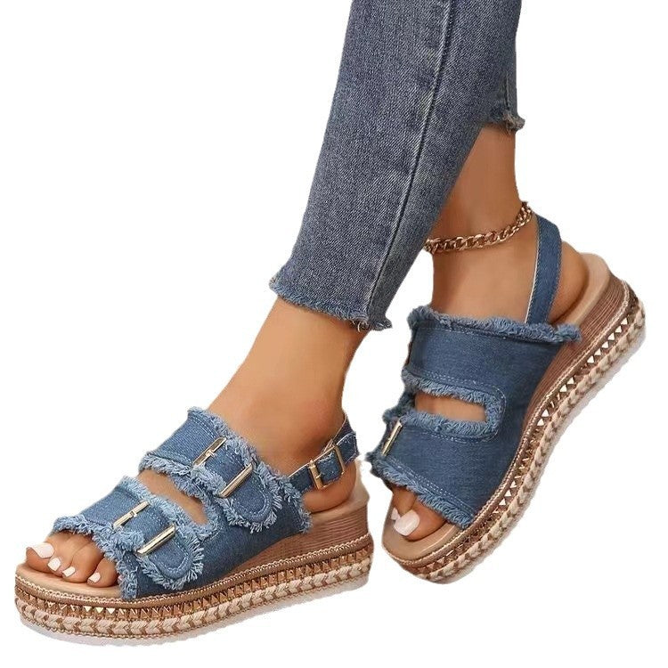 Retro Double Buckle Roman Sandals – Beach Style Slide Slippers