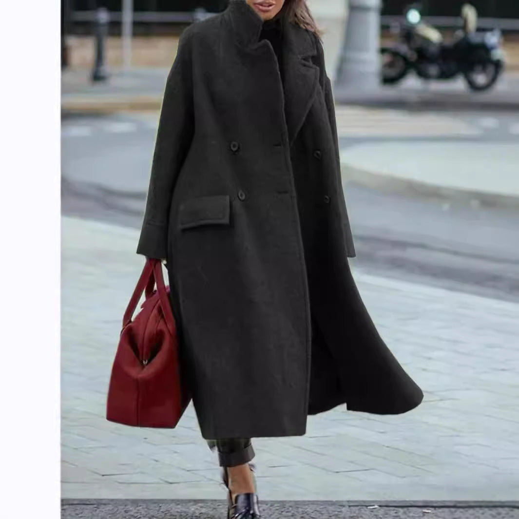 Pure Color Woolen Coat for Warmth