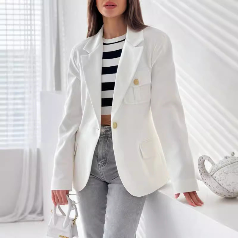 Women's Double-Breasted Solid Color Blazer Coat