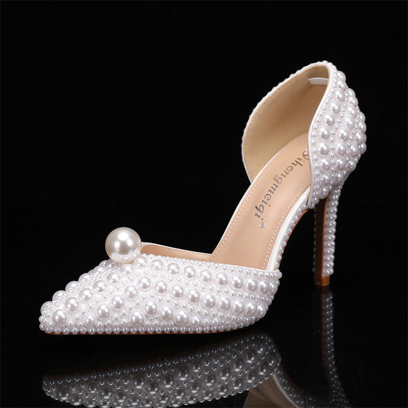 Women's Pointed-Toe Stilettos with Pearl Detail – Elegant Wedding Shoes