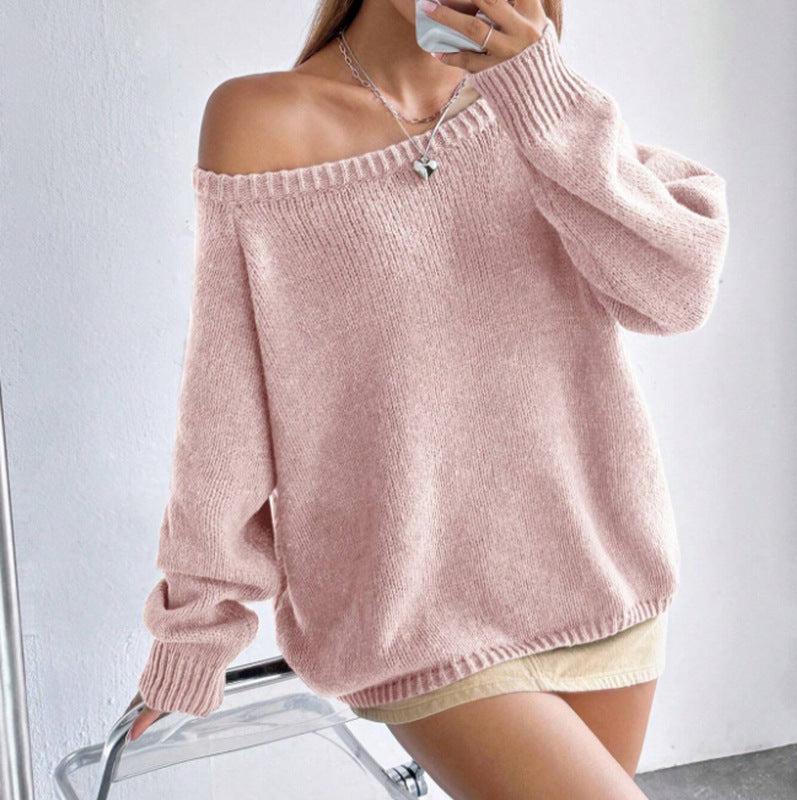 Women's Fashion Solid Color Round Neck Pullover Sweater