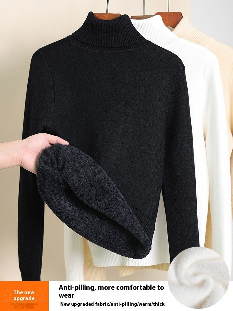 Fleece-Lined Thick Turtleneck Sweater for Women