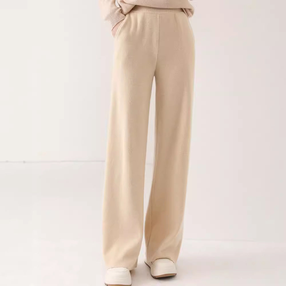 High-Waist Thickened Knitted Mop Trousers – Casual and All-Match