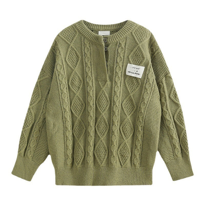 New Loose-Fit Cable-Knit Pullover Sweater - Cozy Lazy Style