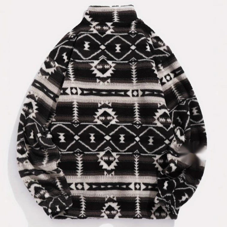 Women's Ethnic-Style Printed Fleece Sweater – Fashionable and Cozy