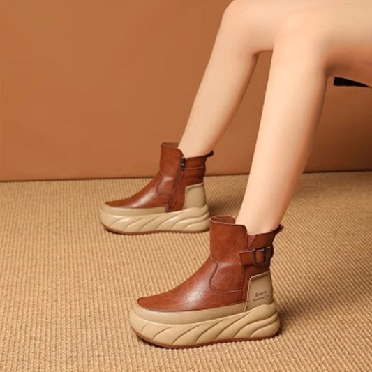 Fleece-Lined Platform Muffin Motorcycle Boots – Casual Women's Shoes