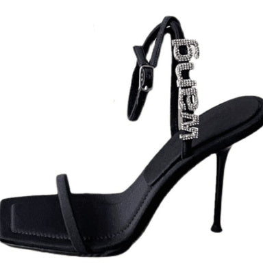 Women's New Summer Rhinestone-Embellished Letter Square Toe Stiletto Heels