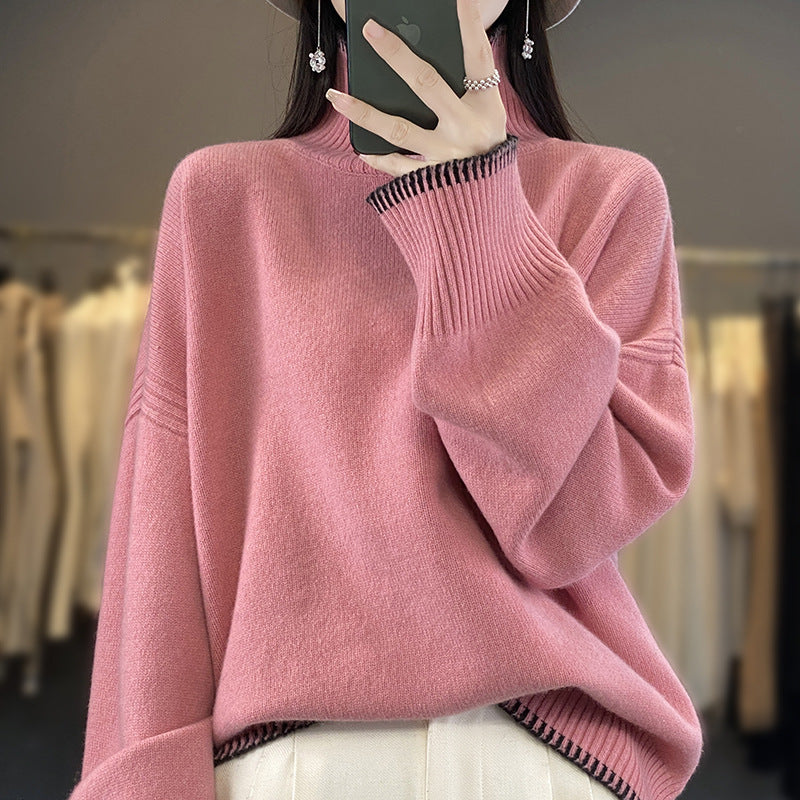 Cozy Loose-Fit Thick Knit High-Collar Wool Sweater