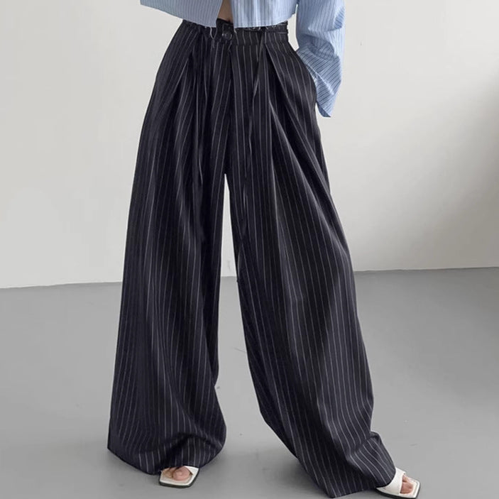 High-Waisted Striped Loose-Fit Pants