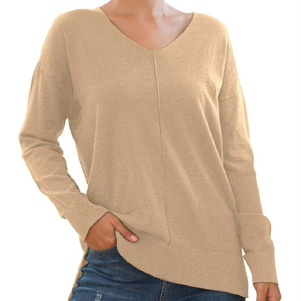 V-Neck Knitted Sweater with Batwing Sleeves