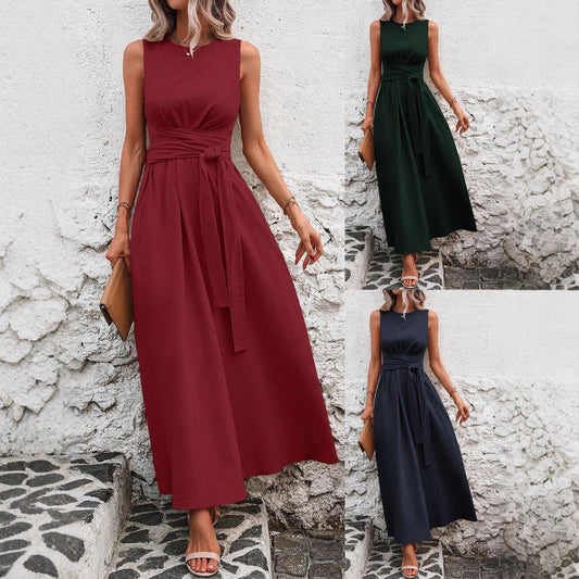 Women's Solid Color Round Neck Sleeveless Loose Casual Dress