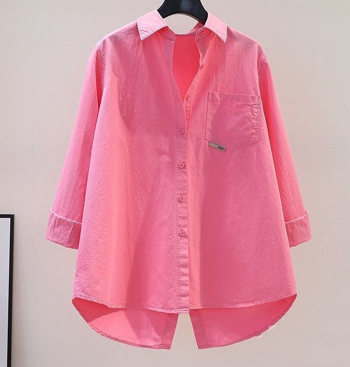 Women's Solid Color Loose-Fit Mid-Length Shirt