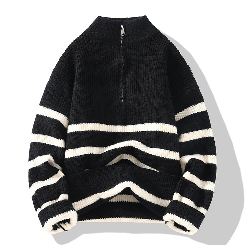 Striped Half Turtleneck Knit Sweater