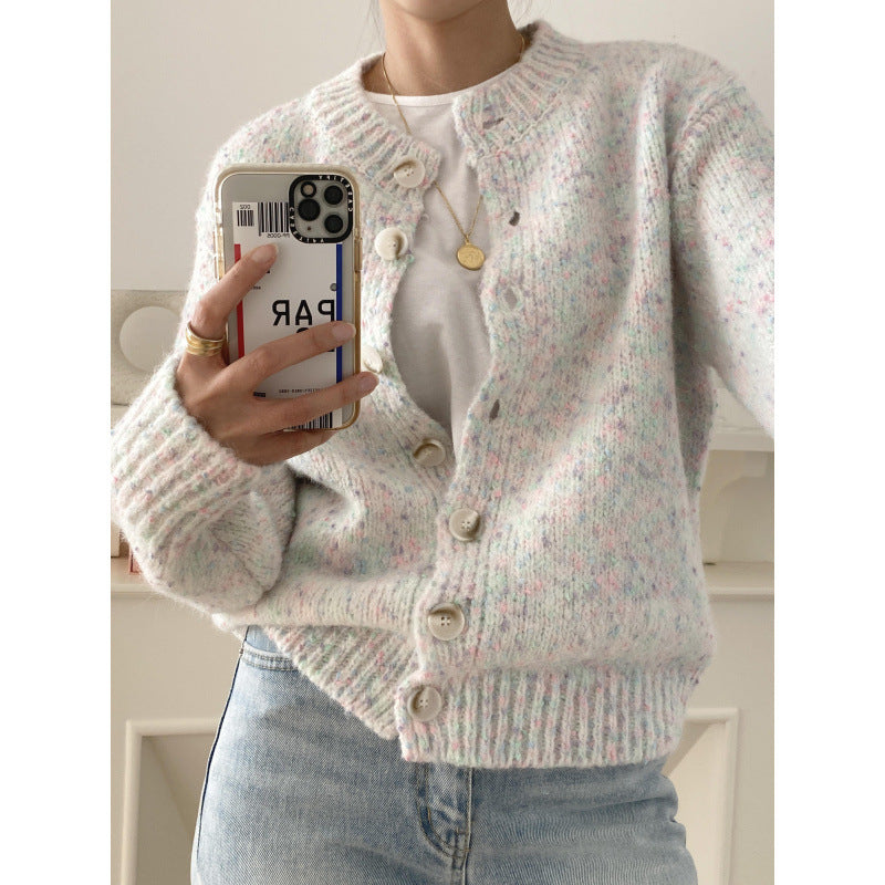 New Autumn and Winter Age-Reducing Mixed Color Knitted Cardigan Sweater