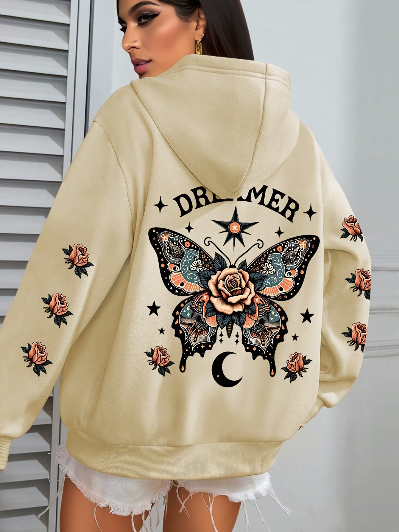 Casual Drawstring Hoodie with Letter Print