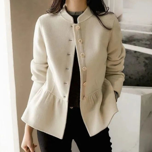 Women's Stand Collar Single-Breasted Ruffled Short Coat