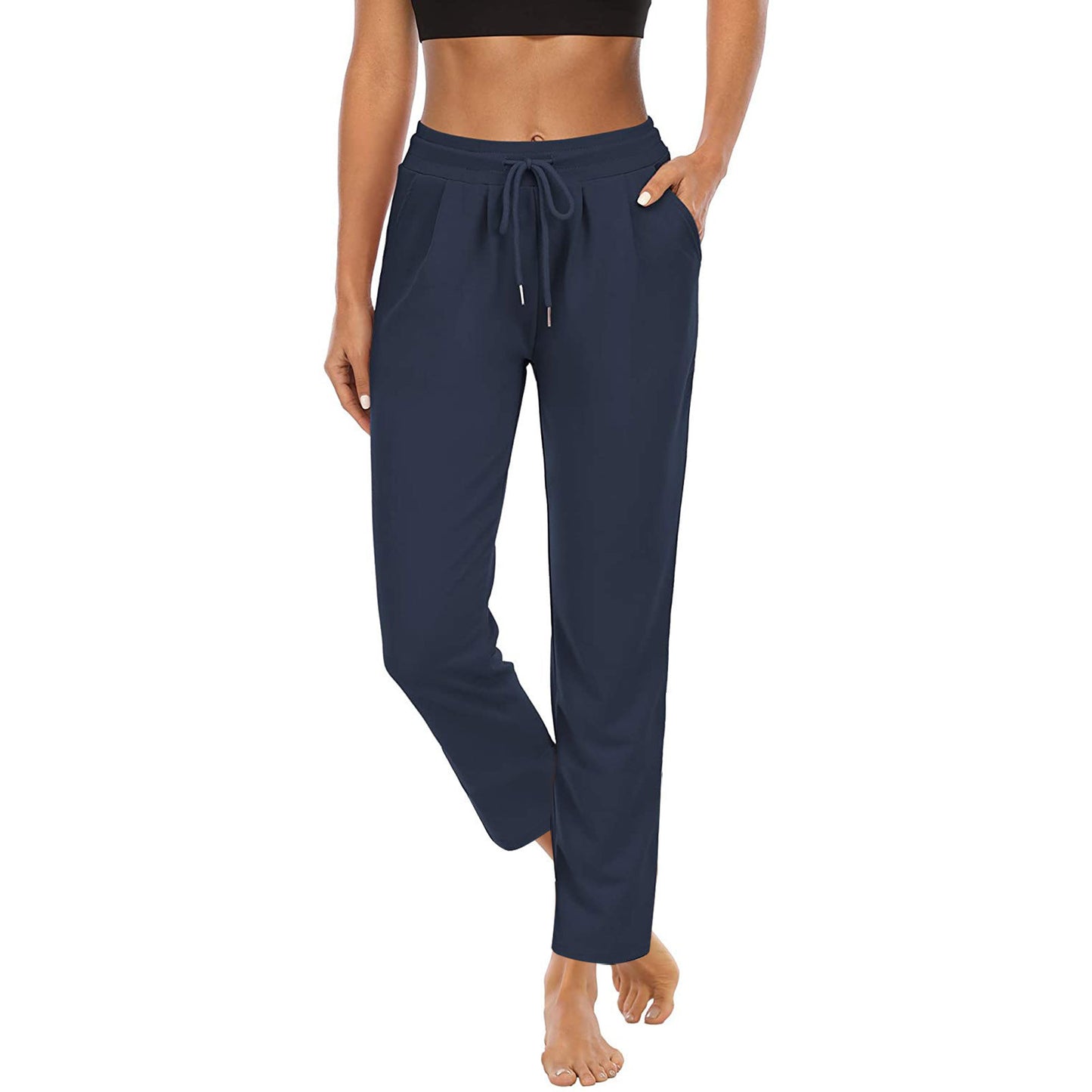 Women's Solid Color Pocket High Top Sports Fitness Yoga Wide Leg Cropped Pants