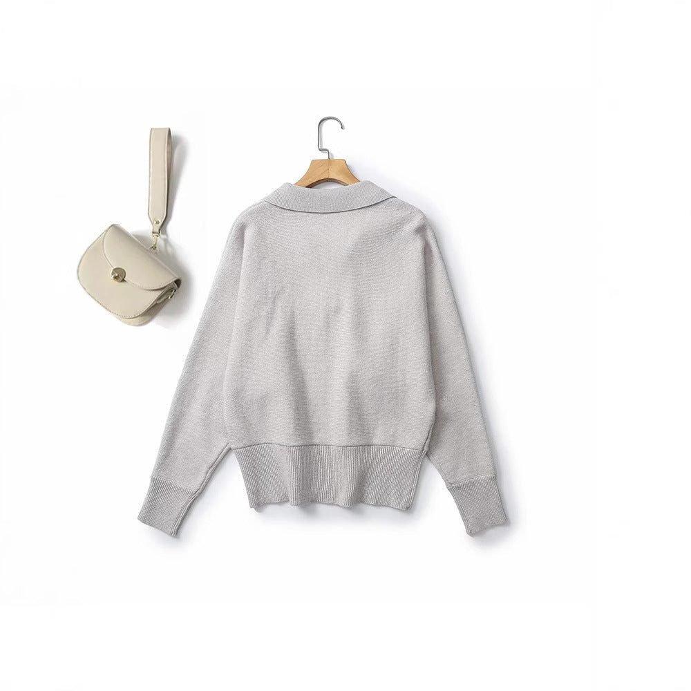 Women's Winter Wool-Blend Sweater with Batwing Sleeves, V-Neck, and Long Sleeves