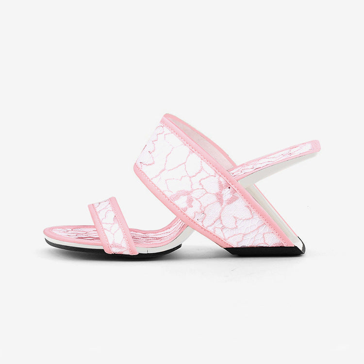 Women's Hollow-Out Wedge Slippers with Lace Embroidery Design