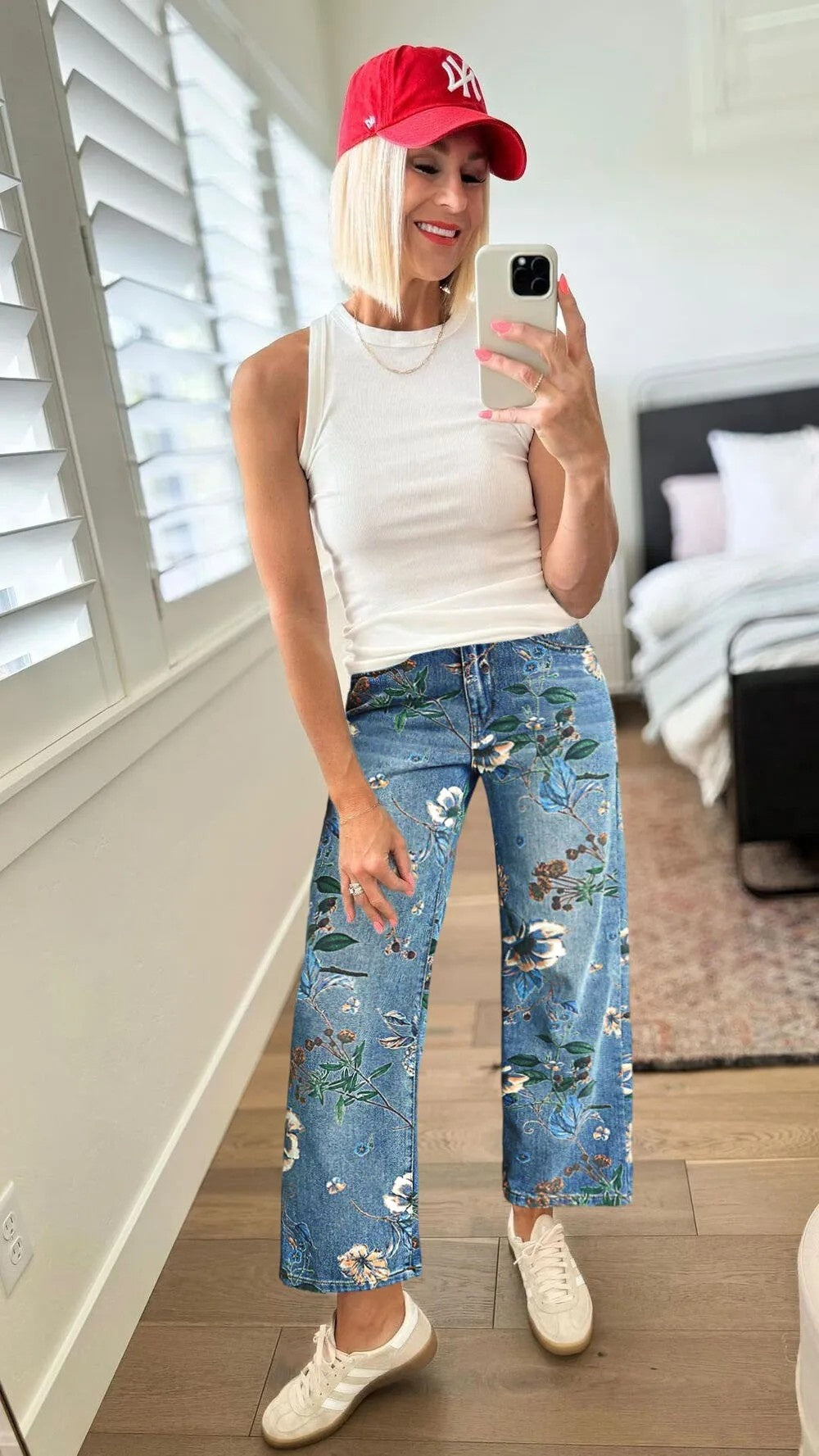 Women's Boho Floral Print Wide Leg Jeans, Denim With All-Over Flower Pattern, Casual Summer Pants