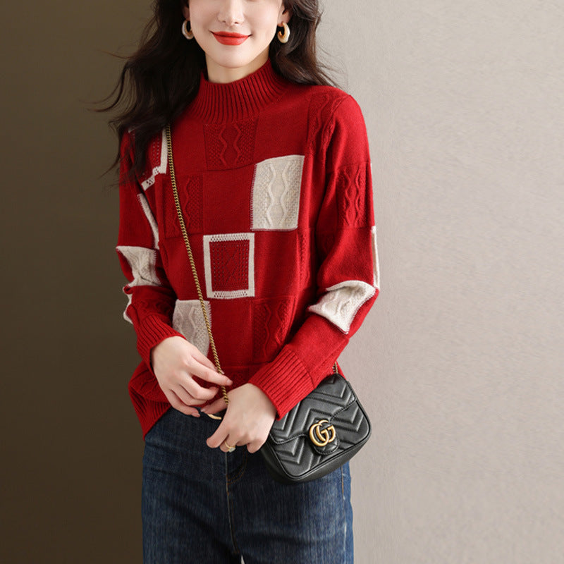 Autumn & Winter Women's Loose-Fit Extra Large Size Mock Neck Sweater