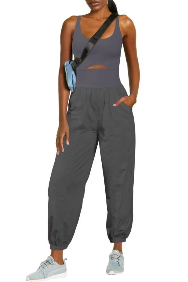 Women's Fashion Sports Yoga Jumpsuit – Hollow Cross Back, Comfortable Fit, and Outdoor Activewear