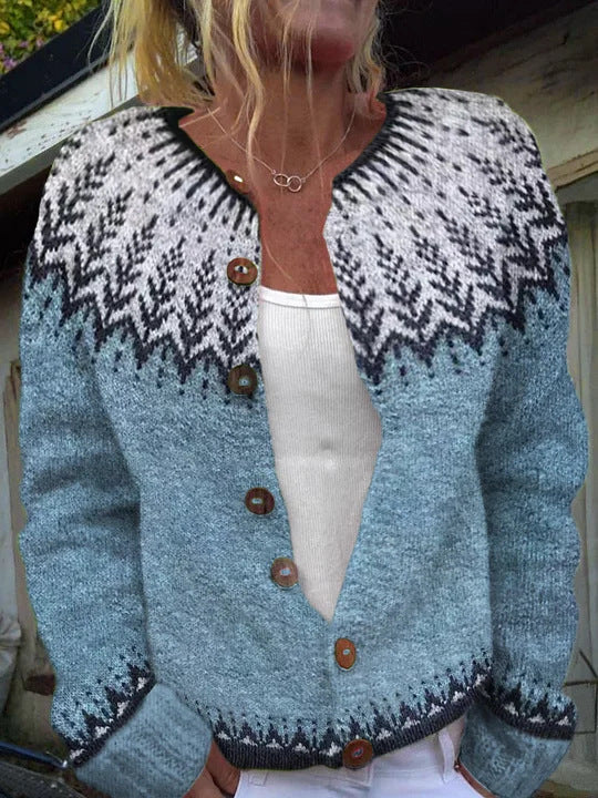 Winter Cardigan Coat – Single-Breasted Totem Design Warm Sweater