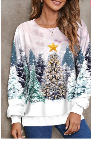 Snowflake Printed Pullover Sweater for Women