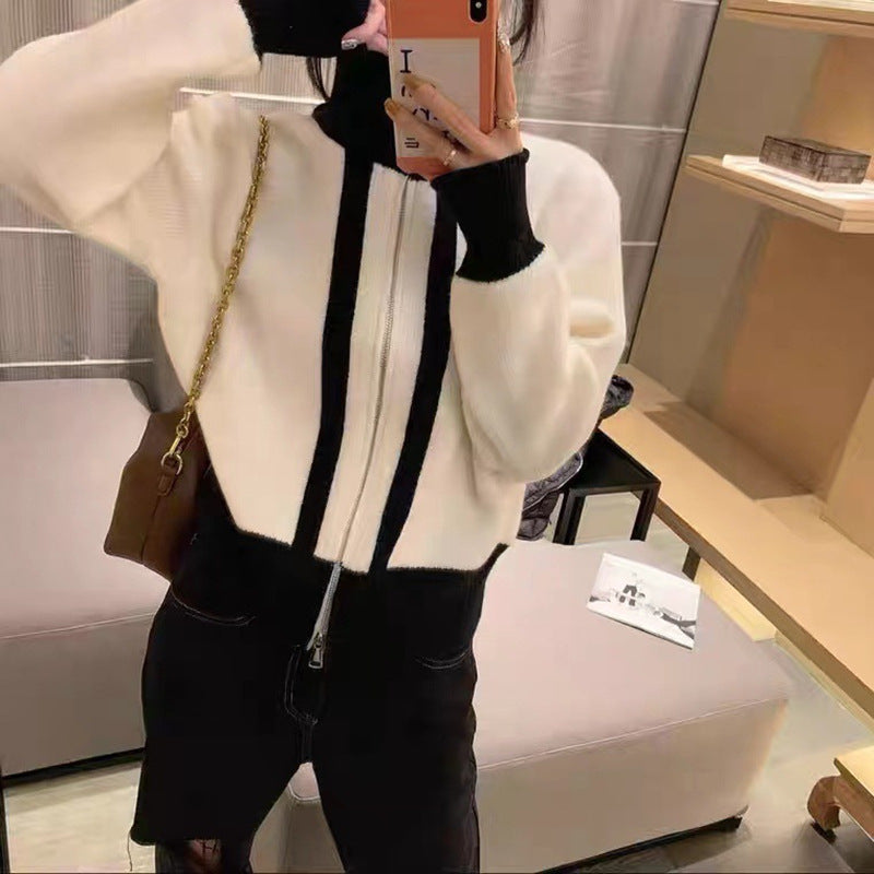 Women's Loose Korean-Style Stand Collar Cardigan with Elegant Temperament