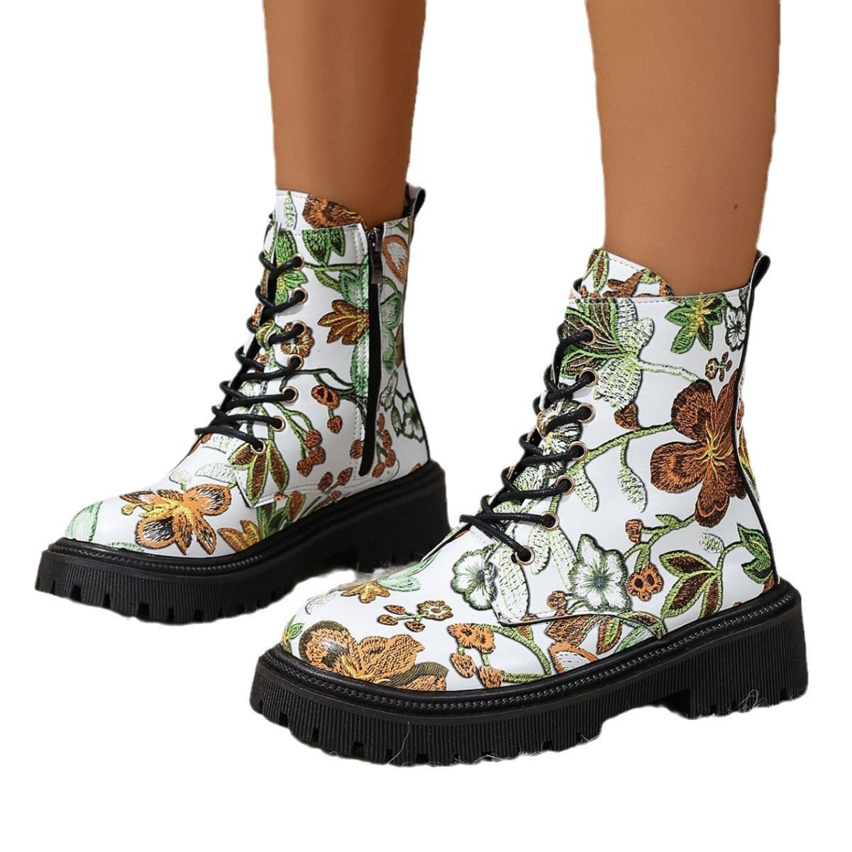 Women's Multicolor Printed Flat Low-Heel Martin Boots