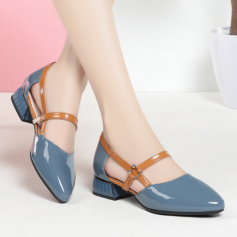 Bright Leather Soft Bottom Contrast Color Hollow Women's Sandals