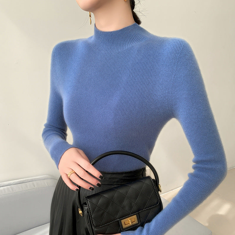 Half-Turtleneck Cashmere Slim Sweater – Perfect as a Bottoming Shirt