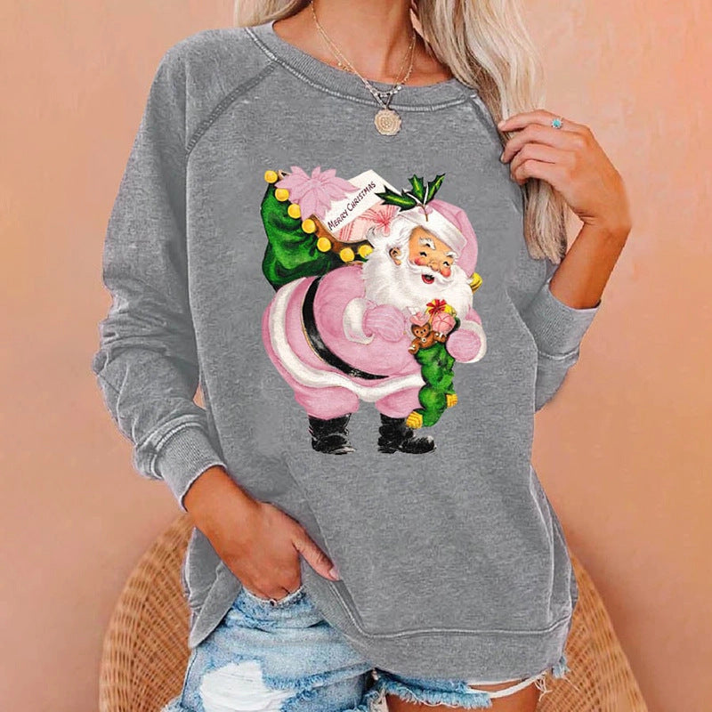 Women's Printed Crew Neck Sweater with Long Sleeves