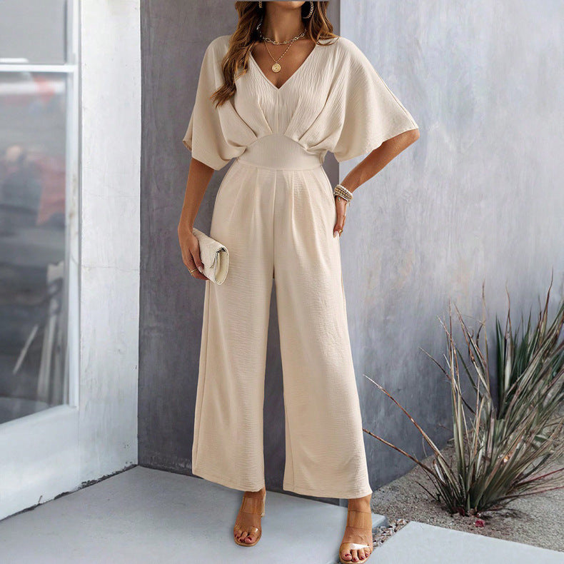 Women's Short-Sleeved Wide-Leg Jumpsuit – Comfortable and Stylish