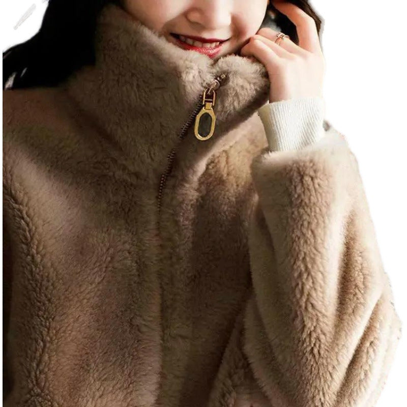 Winter Fleece Padded Coat for Women – Zipper Cardigan with Double-Sided Velvet and Thermal Turtleneck Sweater