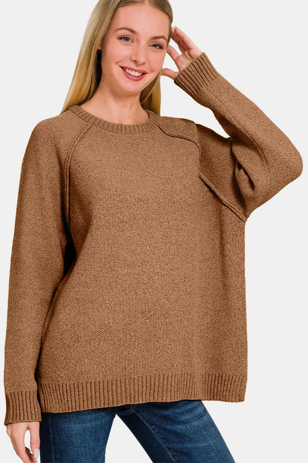 Side Slit Raglan Sleeve Sweater for Women