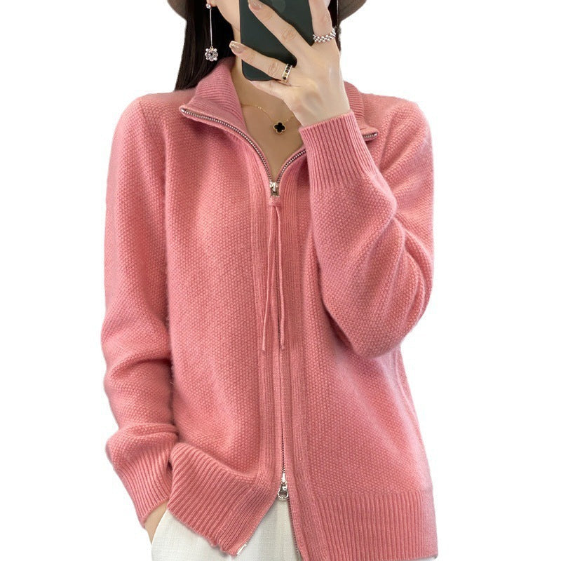 New Half-Turtleneck Short Sleeve Retro Solid Color Sweater Coat for Women