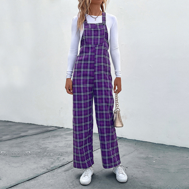 Women's Plaid Spaghetti Strap Casual Jumpsuit