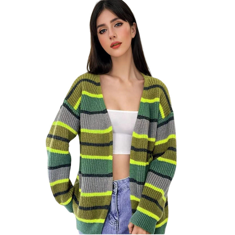 Fashion Women's Wear Striped Casual Cardigan Sweater