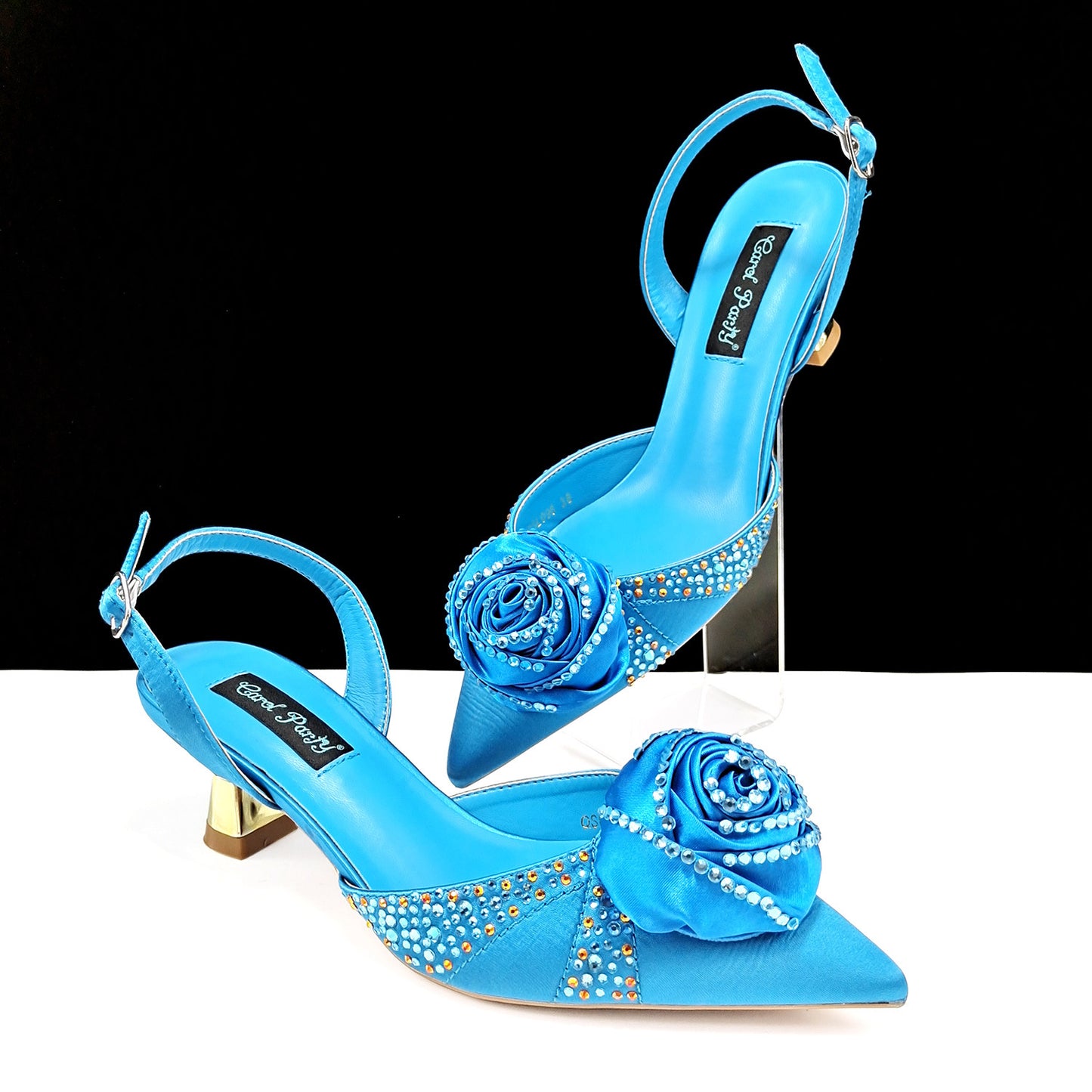 Women's Handmade Flower-Decorated Shoes and Bag Set – High-Temperature Rhinestone Satin High Heels